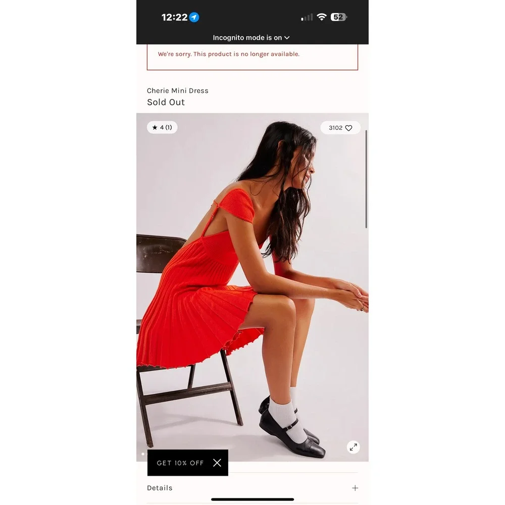 Free People Cherie Mini Dress Orange Ribbed Open Back Fit Flare Size L NWOT
